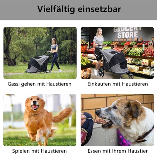 Quolliter Hundewagen Ein-Taste-Zusammenklappung Hundebuggy bis 50kg Hundewagen Große Hunde Katzenwagen für 2 Große Katzen 360° Verschleißfeste Gummiräder Netzfenstern