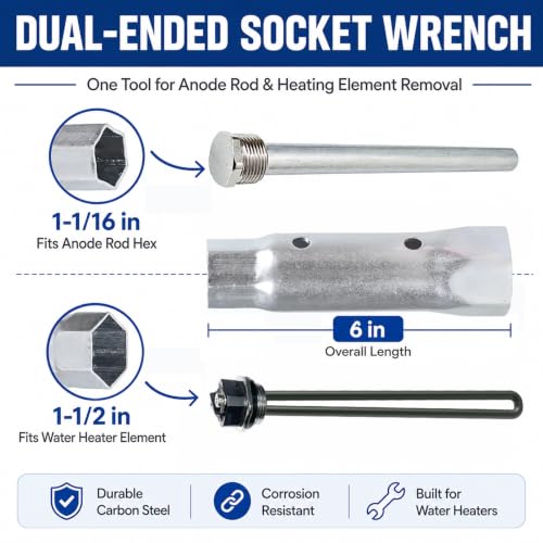 Image of 5 IN 1 RV Water Heater Anode Rod & Element & Flush Wand Repair Kit | For Suburban Includes 9.25 X 3 /4 in Npt Anode Rod, 520900 Heating Element, Flush Wand, Dual Hex Wrench and Thread-Seal Tape