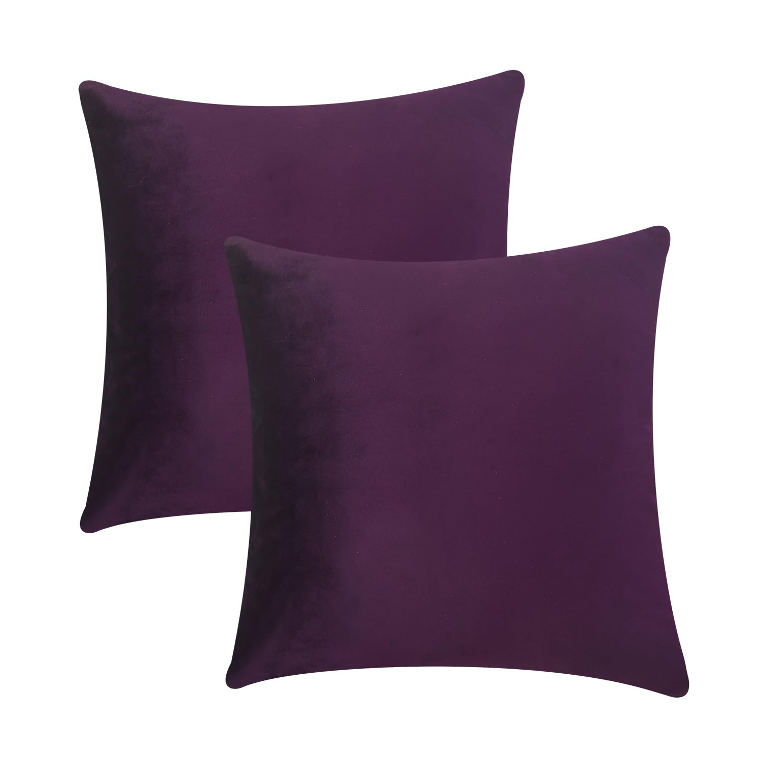 Hadi London Aubergine Velvet Cushion Covers Set Of 2 Square Cushions Cover For Sofa Bedroom Living Room With Invisible Zipper Fit Up To 45 X 45 Cm Or 18X18 Inch Inner