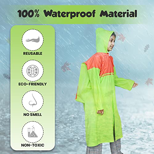 Image of HACER Aqua Raincoat for 13 to 14 Years Old Kids Children Waterproof Rainsuit Adjustable Hood Drawstring Hem Rainwear with Side Pockets (42, Random Colour)