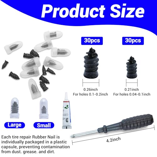 Image of 80 PCS Tire Repair Rubber Nails Kit, with 1 Tubes of Tire Sealant Glue, 2026 New Screw in Tire Plugs Kit, Fast Self-Service Tire Plugs Screw Type for Car Motorcycle Truck Tractor Puncture Repair