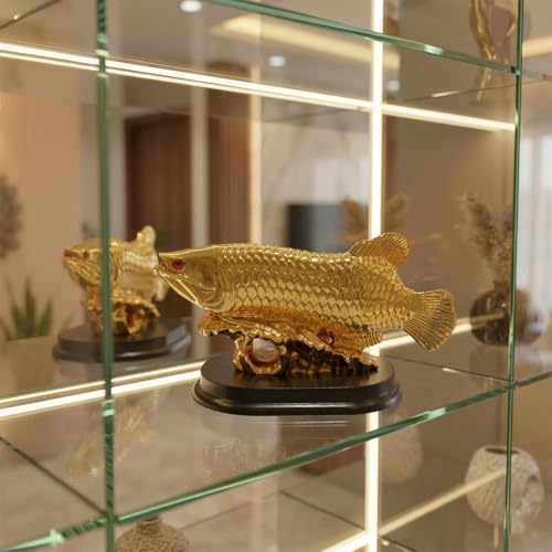 Image of Feng Shui Arowana Golden Fish Statue Lucky Wealth Fish Figurine for Prosperity, Success, Golden Feng Shui Fish Decor for Home Office, Good Luck Money Fish Showpiece, Vastu Decorative Gift (11.5 cm)
