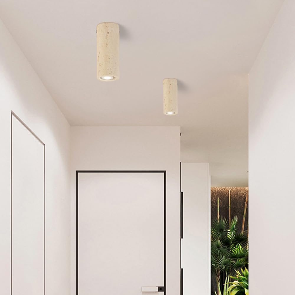 Lampa sufitowa z trawertynu w stylu japońskim, do zabudowy, nowoczesna, cylindryczna lampa punktowa z gniazdem E27, oświetlenie akcentujące z naturalnego materiału, do korytarza, na balkon, do