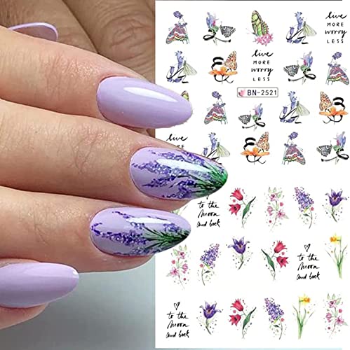 12 Sheets Spring Nail Art Stickers Water Transfer Nail Decals Flower Grass Designs Nail Supplies For Women Girls Nail Decorations Diy Accessories #TOP6