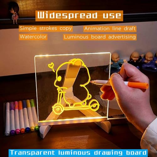 Image of One94Store LED Acrylic Writing Board with Light & 7 Pens | 15x15 cm DIY 3D Rewritable Message Pad | Personalized Night Lamp & Display Board for Home, Office Desk, Kids & Gifts