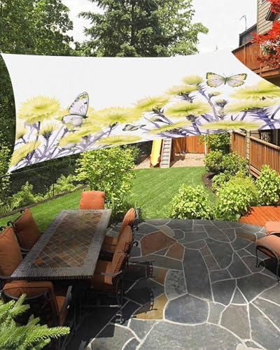 Yellow Floral Sun Sail Shades Rectangle Canopy,Sunlight Block Heavy Duty Curved Backyard Shade Cover,Waterproof Sun Shades for Patios Garden Outdoor,12'x16' Country French Style Botanical Herb White