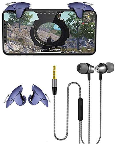 STXXOR SH.ER Blue Shark Pubg Trigger Controller, Mobile Gamepad Pubg Game Assistant Highly Sensitive Triggers,Left and RightTilt Probe,Fast Shooting with HD deep bass H3 3.5mm Wired Earphone with mic