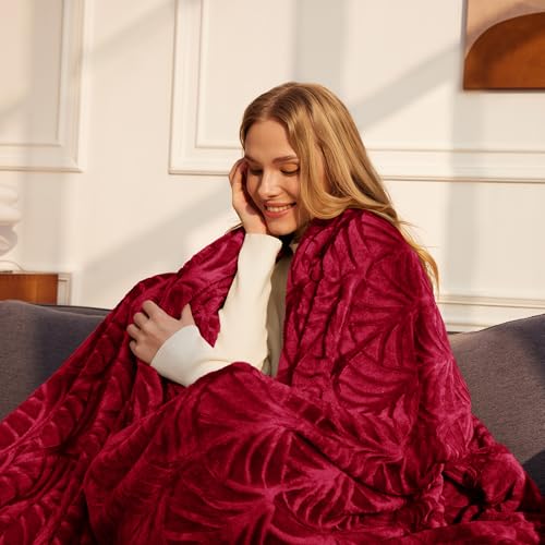 Whale Flotilla Flannel Fleece Twin Size Blanket for Bed, Soft Fluffy Velvet Bedspread Coverlet with Decorative Vintage Pattern for All Season, Warm and Lightweight, 60x80 Inch, Red