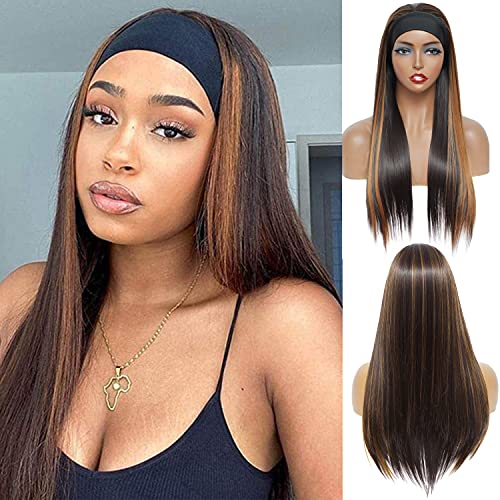 Monikahair Highlight Long Headband Wig Natural Looking Half Wigs Ombre Highlight Wig for Black Women Honey Blonde Natural Looking Half Wig