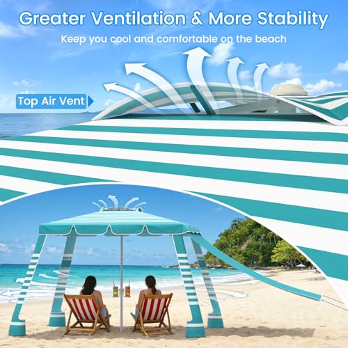 MoKo Beach Cabana,120 Sq. Ft. Large Beach Canopy Tent Sun Shade, UPF 50+ Protection Easy Setup Beach Tent, Adjustable Height Wind Resistant Cabana Sun Shelter for Whole Family, Light Green Stripes - image 6