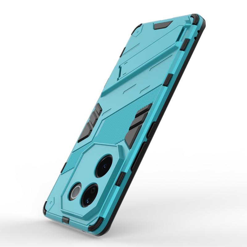 Image of Rugged Hard Back Case Cover for Vivo T3 Pro - Military-Grade Armor with Screen & Camera Guard, Dual-Layer Shockproof Design, Raised Edges, and Built-in Kickstand - Cyan Blue