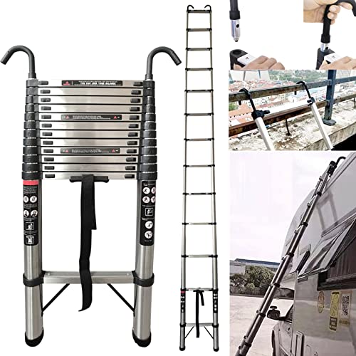 Escalera telescópica de 5 metros de extensión, escalera de acero inoxidable, escalera extensible plegable con ganchos de escalera desmontables, escaleras telescópicas de ajuste de altura de 12
