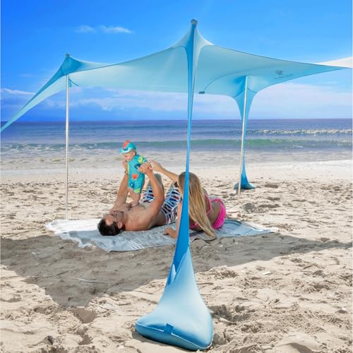 SUN NINJA Carpa Playa Plegable   Toldo Playa Plegable con Protección UPF 50+   Toldo Camping con Bolsa de Transporte   con Pala Estacas y Postes   Parasol Playa Camping Pesca