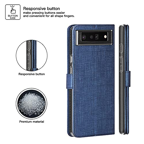 Foluu For Google Pixel 6 Case, Pixel 6 2021 Wallet Case Canvas Flip/Folio Soft Tpu Cover Kickstand Ultra Slim Strong Magnetic Closure Cover For Google Pixel 6 Case 2021 (Blue) #TOP5