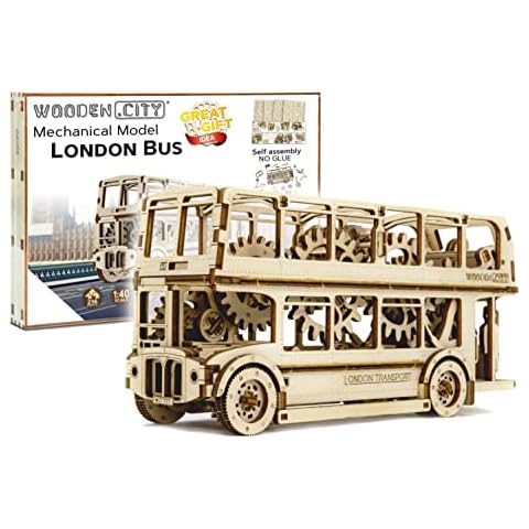 Wooden.City Vintage London Bus - 3D Wooden Model Kits For Adults To Build Bus - Retro 3D Wooden Puzzles for Adults Brain Teaser For 14+ Teens - 216 Parts, 1/40 Scale Wooden Vehicle Kit Cover