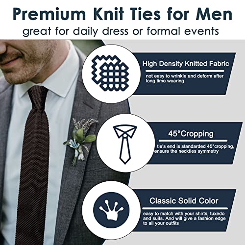 Image of Mantieqingway Pointed Knit Ties for Men Pure Color 2.76'' Skinny Neck Tie Formal Business Knitted Tie for Daily Wedding Party