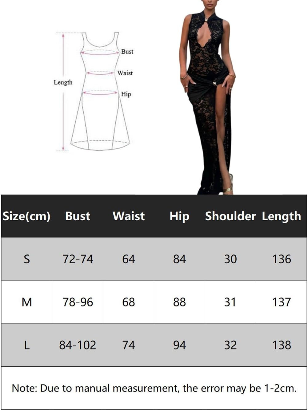 Robe Femme Sexy sans Manches Maxi Robes Col Montant Transparente Dentelle Moulante Robe Longue avec Fente Profonde Ete Chic et Elégant Ajouré Robes de Soiree Cocktail Mariage Gala Cérémonie