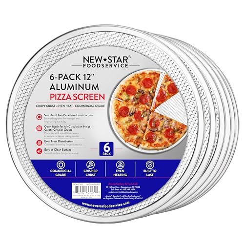 New Star Foodservice Restaurant-Grade Seamless Aluminum Pizza Baking Screen 12 Inch Pack of 6