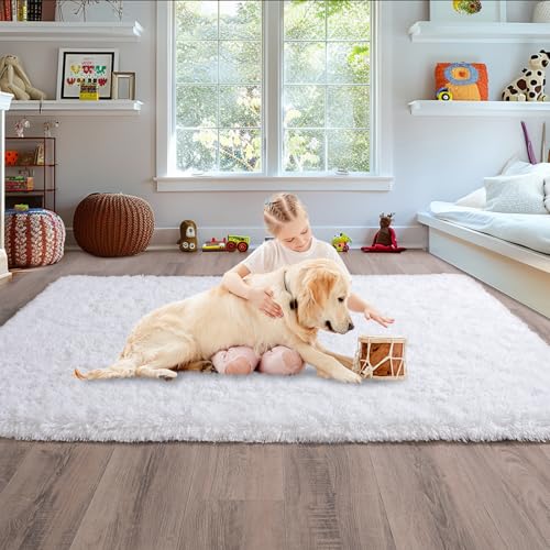 9x12 Large White Fluffy Area Rugs for Living Room, Soft Big Plush Shag Rug for Bedroom, Cozy Fuzzy Shaggy Rugs for Nursery Kids Girls Boys Room, Dorm, Home Decor, Non-Slip Modern Indoor Floor Carpet