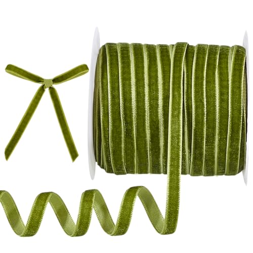 PH PandaHall 50 Yards Olive Green Velvet Ribbon 1/4 Inch Single Face Velvet Satin Ribbon Craft Ribbons Trimming Ribbons for Gift Wrapping Bow Flower Bouquet Wreath Wedding St Patricks Day