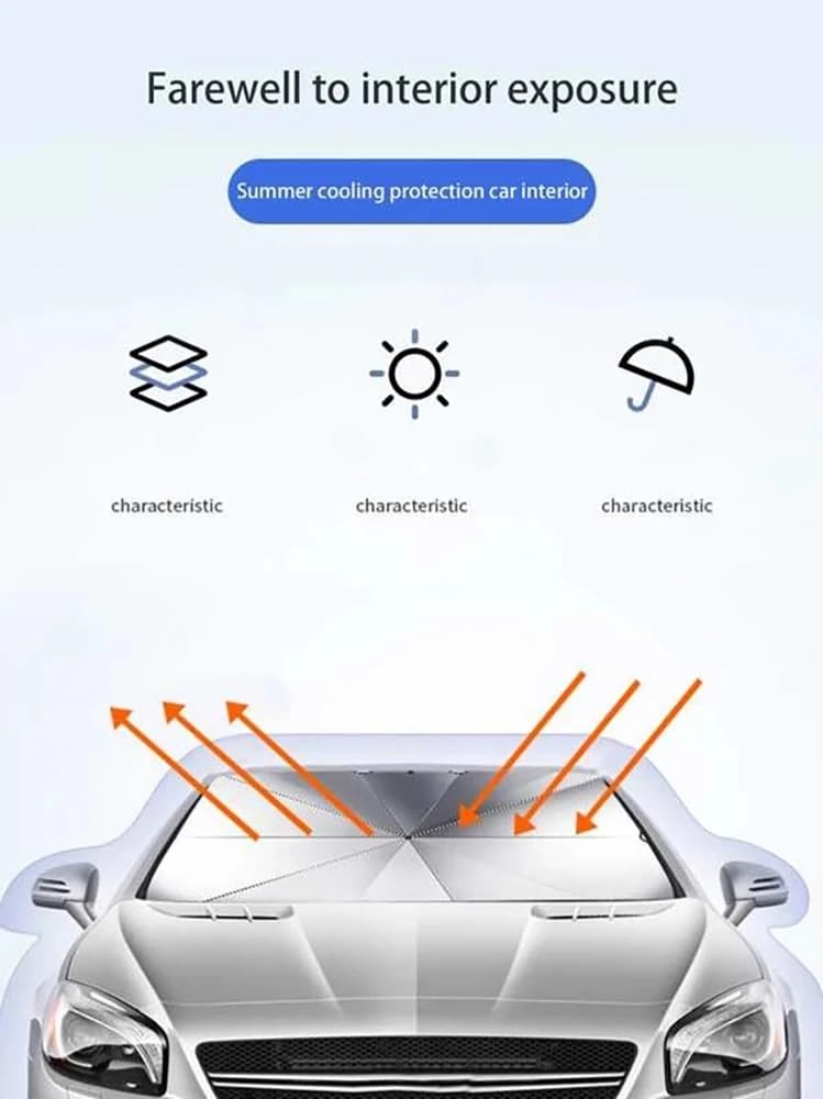 Parasole Auto ad Ombrello Pieghevole per Parabrezza Anteriore Interno Protezione Solare Protezione raggi UV Universale
