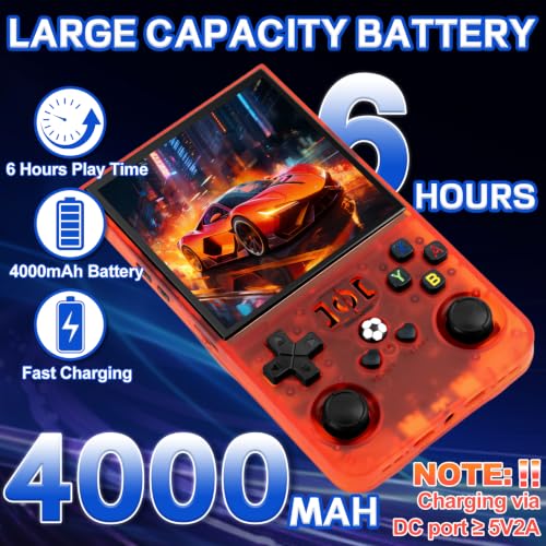 Image of R36MAX Video Game Console - 4.0-Inch Screen, Support 18000+Classic Games,64G TF Card,Portable Console with Open Source System,4000mAh Battery,Birthday Gift for Adult or Partner (Red)