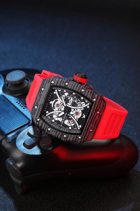 Image of Giordano Analog Square Watch for Men with Skeleton Design, Rugged Textured Case, Luminous Hands, and Silicone Strap