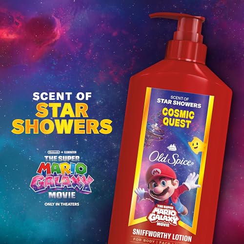 Image of Old Spice Hand and Body Lotion for All Skin Types, x The Super Mario Galaxy Movie, 24 /7 Lightweight Moisturization, Smell Super with Cosmic Quest, Scent of Star Showers, 16oz