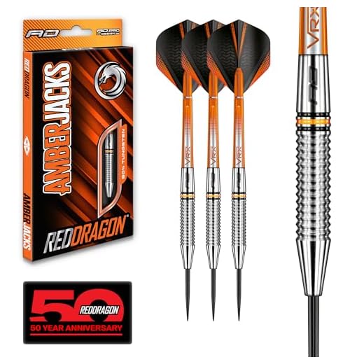 RED DRAGON Amberjack Series Steel Profi Dartpfeile Steeldarts Set mit Flights und Schäfte