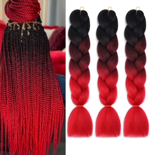 Jumbo Box Braiding Hair Extensions 24 Inch Colored Braiding Hair 3 Packs Ombre Twist Crochet Braids Hair Extension for Women High Temperature Synthetic Fiber(24",C6)