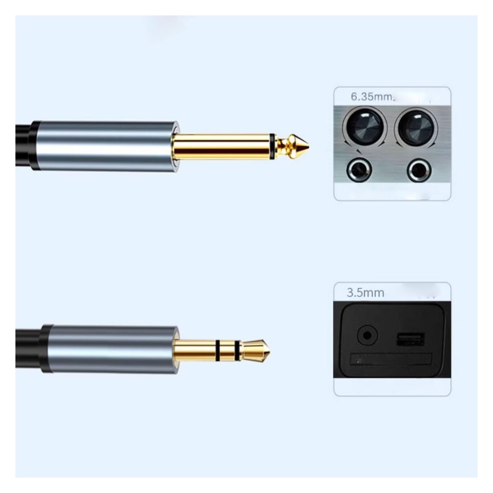 Kabel Audio Do Gitary Gitarowy kabel audio 3,5 mm do 6,5 mm Męski na męski 6,35 Duży dwurdzeniowy przedłużacz z adapterem (Size : 2M)