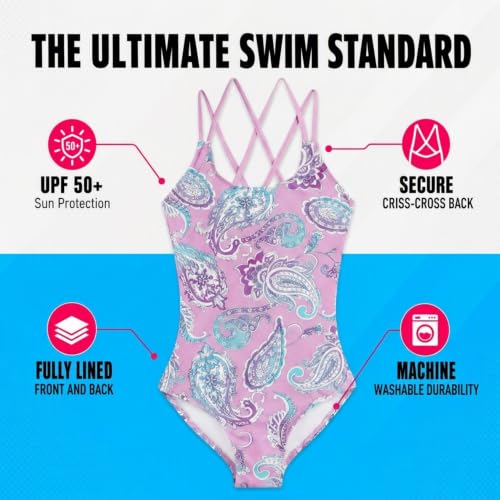 Image of Kanu Surf Girls' Reese UPF 50 Beach Sport Criss-Cross One Piece Swimsuit
