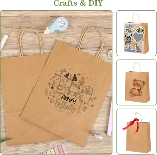 Image of Brown Kraft Paper Bags with Handles- 50pcs 8 inchx10 inchx4 inch Small size Bags, Return Gift Craft Paper carry Bag for Shopping Retail Merchandise - Disposable