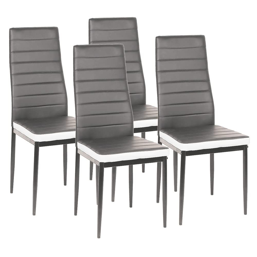 Pack 4 Sillas Lauter Polipiel - Set de Sillas de Comedor, Asiento y Respaldo Acolchado, Set de sillas de Comedor,SGS Tested,4 Piezas (Gris + Blanco)