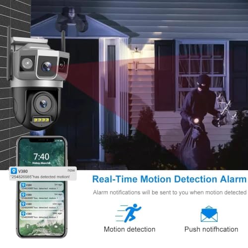 Image of securinnov 6MP WiFi Dual Lens Outdoor PTZ CCTV Camera | 360 Rotation | Color Night Vision | Motion Detection | Two-Way Audio | Wireless Home Security with Mobile App V380 Pro (New Dual Lens PTZ)