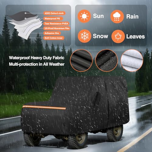 Image of Custom Fit Waterproof Car Cover for Jeep Willys MB & Ford GPW 1941-1945, 420D Oxford All Weather Protection Classic Car Covers with Reflective Strips, Zipper Door, Windproof Straps & Storage Bag