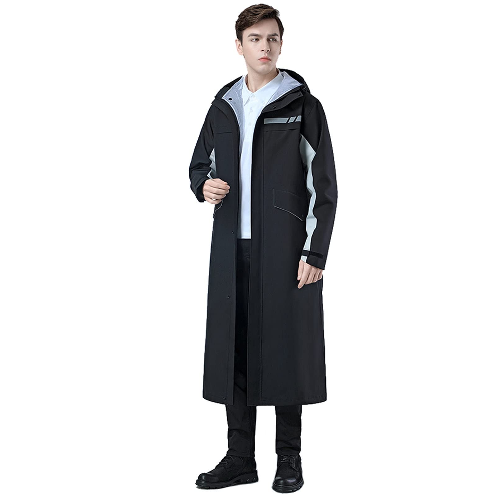 Chubasquero Transpirable para Hombre, Chaqueta Impermeable Larga para Lluvia, Gabardina Impermeable a Prueba de Viento, Equipo de Lluvia con Capucha, Poncho de Lluvia Reutilizable- Negro