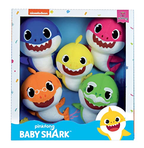 Jemini 024073 Baby Shark - Juego de 5 Peluches, 15 cm, diseño de papá, mamá, Abuelo y mamá, Multicolor