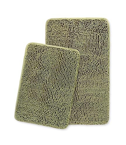 Yeaban Sage Green Bathroom Rugs Set 2 Piece(20" x 32" and 17" x 24"), Thick Chenille Bath Mats | Absorbent and Washable Bath Rug Non-Slip, Plush and Soft Rugs for Bathroom Floor, Shower, Vanity