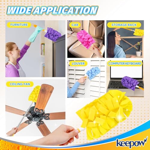 Image of KEEPOW 12 Pack Reusable Duster Refill Compatible with Swiffer Duster Extended Handle, 360 Heavy Duty Duster Refills, Microfiber Dusters for Cleaning, Fleece Refills(Handle is Not Included)
