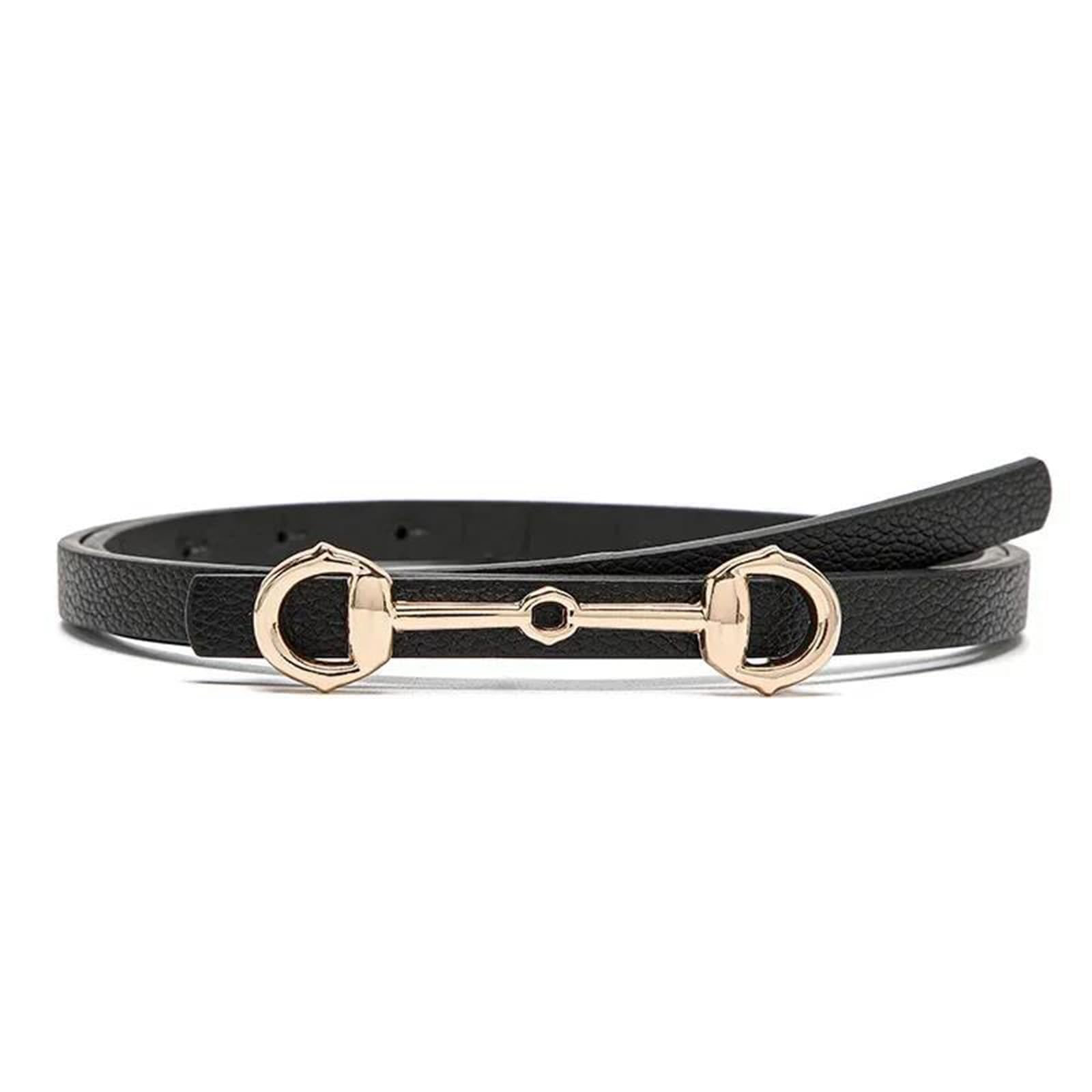 HELBAY Horsebit Gold Buckle Belt – Retro Thin Waistband for Women, Casual and Dress Outfits
