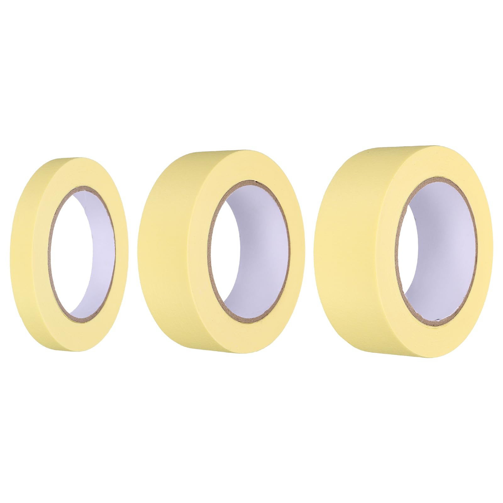 sourcing map 3pcs 18mm 35mm 40mm x 50 m Colored Masking Tape Universal Crepe Paper Colorful Masking Painter Tape for Art Drawing DIY Handcraft Labeling Sealing, Yellow โ image 1