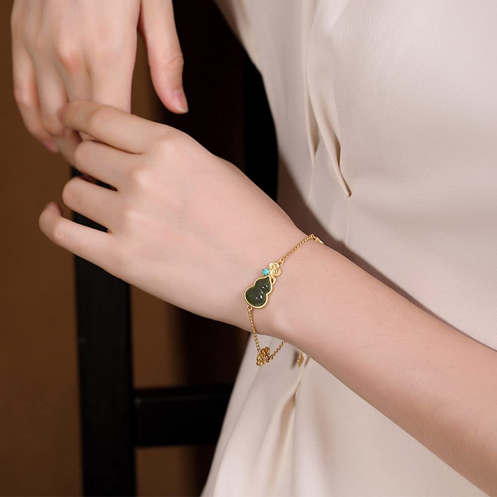 Girls Accessories Bracciale in Argento Sterling 925 Vintage per Donna Semplice Dorato Giada Zucca Gioielli Classici Fascino Spiaggia Estiva Birthday Gift