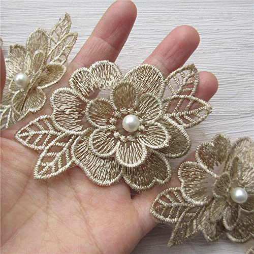 Consejos para Comprar Costura y manualidades 3D favoritos de las personas. 43 2 Yardas de Cinta de Encaje de Flores 3D Bordado con Perlas de Poliéster, Apliques de Tela para Vestido de Boda, Hecho a Mano, Suministros para Manualidades de Costura DIY,...