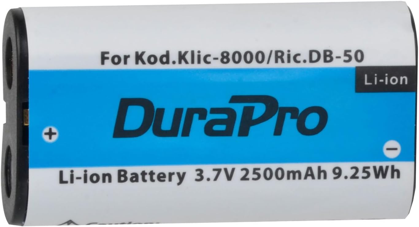 DuraPro 2500mAh KLIC-8000 DB-50 Battery for Kodak Easyshare Zx1, Z612 Zoom, Z885, Z812 IS, Z1012 IS, Z1085 IS, Z1015 IS, Z1485 IS, Z8612 IS, Z712 IS and Ricoh Caplio DB-50 / DB50
