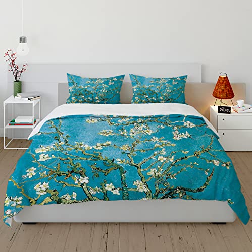 SAISEMIHOME Van Gogh Style Flower Print Floral HousseDeCouettes Luxury Nordic Home Bedding Set for Women Kid Girl Blue (1 Housse de Couette, 2 taies d’Oreiller) 155x220cm