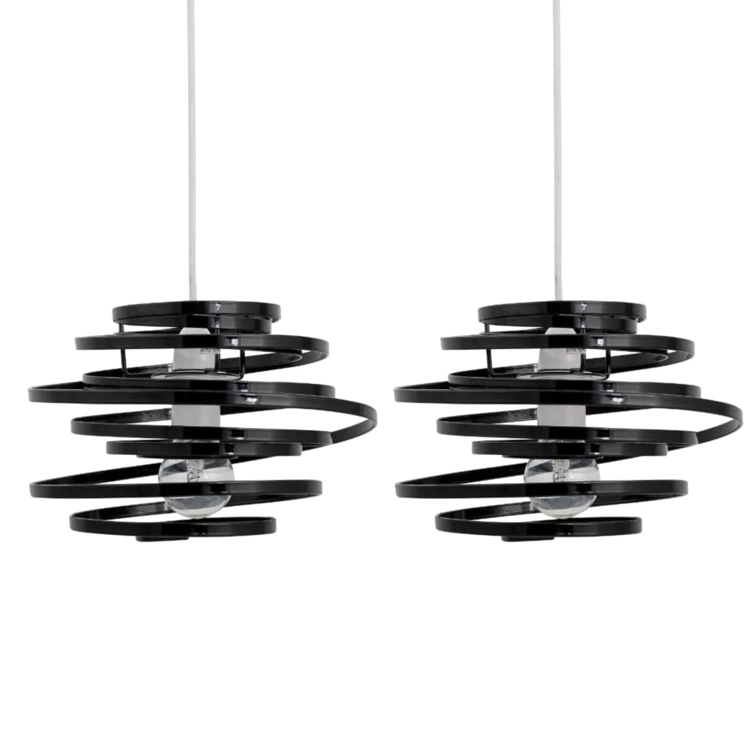 Pair of Modern Metal Swirl Ceiling Light Shades Black Metal Easy Fit Light Shades - No Wiring Required Modern Design Lamp Shades Height 25cm Diameter 23cm