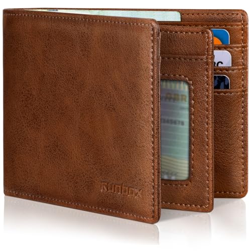 RUNBOX Wallet for Men Bifold RFID Blocking Wallets with 2 ID Window 14 Card Holders 1 cash pocket 1 Gift Box - image 1