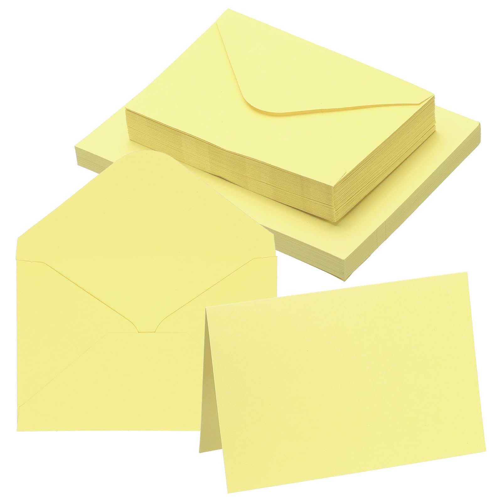 PATIKIL 10x15cm Blank Greeting Card and Envelopes, 50Sets Half Fold Note Cards and Envelope Folded Right Angles Cardstock Greeting Card for Wedding Birthday Party Invitations, Light Yellow