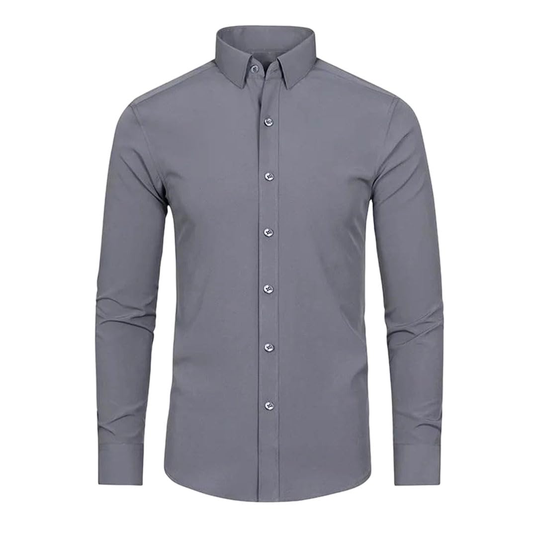 Men Long Sleeve Solid Color Business Casual Dress Shirt Male Daily Office Social Hombre Top Shirt